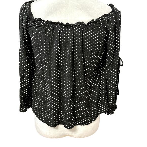 American Eagle Outfitters Blouse Off Shoulder Boho Inspired Polka Dot Black W XS - Picture 7 of 9
